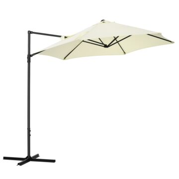 Outsunny 2.5m Garden Cantilever Parasol With 360° Rotation, Offset Roma Patio Umbrella Hanging Sun Shade Canopy Shelter With Cross Base, Beige
