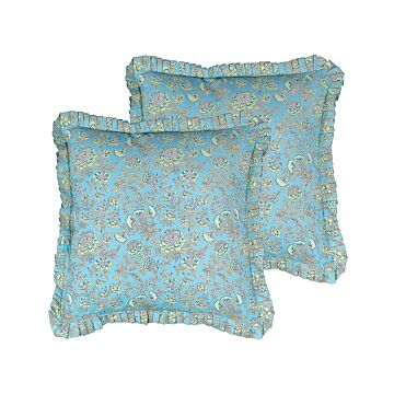 Decorative Cushions Cotton Flower Pattern 45 X 45 Cm Removable Cover Zipper Decor Accessories Beliani