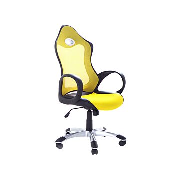 Office Chair Yellow Mesh Fabric Swivel Tilt Mechanism Adjustable Seat Height Ergonomic Backrest Beliani