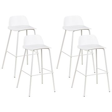 Set Of 4 Bar Stools White Plastic Seat Metal Legs 90 Cm Synthetic Counter Kitchen Chair