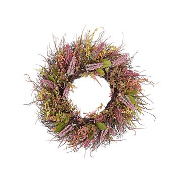 Door Wreath Pink And Green Artificial Flower Wreath 50 Cm Round Table Wall Décor Traditional Rustic Style Beliani