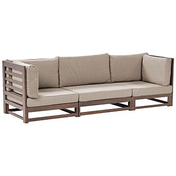 Garden Sofa Dark Acacia Wood Outdoor 3 Seater Bnech With Cushions Modern Design Beliani