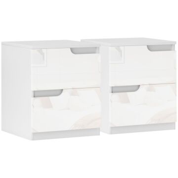 Homcom High Gloss Bedside Table Set Of 2 - White