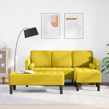 Vidaxl Garden Sofa With Bench And Cushions L-shaped Yellow Velvet, Vidaxl L-shaped Sofa Yellow 173x131x67 Cm Velvet, Vidaxl Bench Yellow 113x57x39 Cm Velvet
