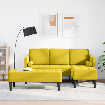 Vidaxl Garden Sofa With Bench And Cushions L-shaped Yellow Velvet, Vidaxl L-shaped Sofa Yellow 173x131x67 Cm Velvet, Vidaxl Bench Yellow 113x57x39 Cm Velvet