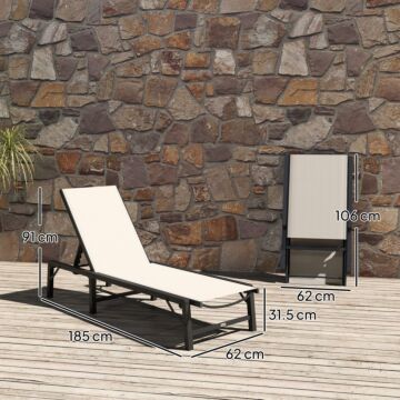 Outsunny Folding Sun Lounger, 5-position Adjustable Garden Chaise Lounge Sunbed, Steel Frame Reclining Chair For Beach, Porch, Patio, Camping, Khaki