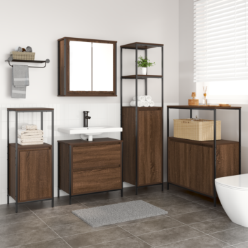 Vidaxl 5-piece Bathroom Furniture Set In Brown Oak, Made From Engineered Wood