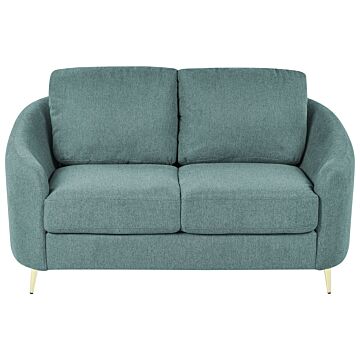 Sofa Green Fabric Upholstery Gold Legs 2 Seater Loveseat Retro Beliani