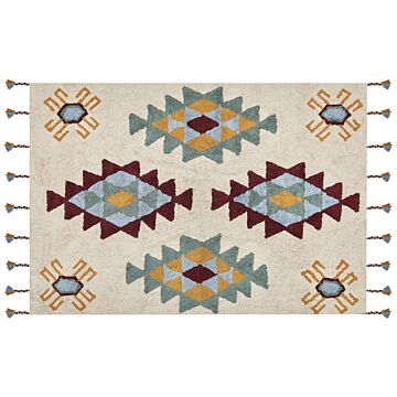 Area Rug Multicolour Cotton 160 X 230 Cm Rectangular Hand Tufted Tribal Motif Living Room Bedroom Beliani