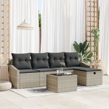 Vidaxl 6 Piece Garden Sofa Set With Cushions Light Grey Poly Rattan