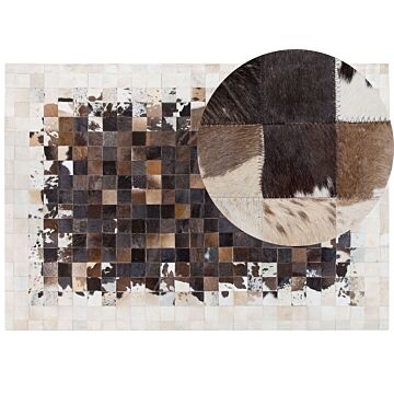 Rug Brown With Beige Leather 160 X 230 Cm Modern Patchwork Cowhide Handcrafted Beliani