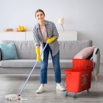 Homcom 20l Mop Bucket With Wringer And Handle, Mop Bucket On Wheels For Floor Cleaning, Separate Dirty And Clean Water, Red