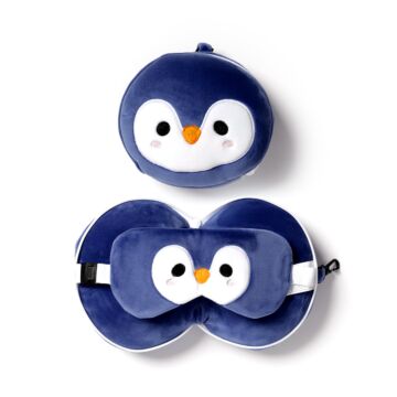 Penguin Relaxeazzz Plush Round Travel Pillow & Eye Mask Set