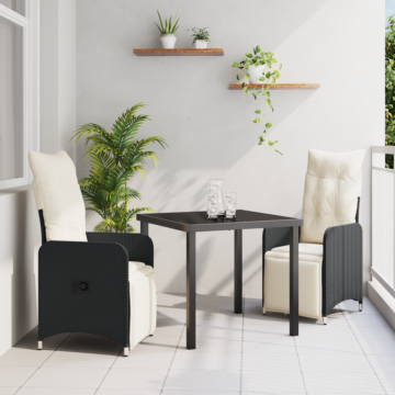 Vidaxl 3 Piece Garden Dining Set With Cushions Black Poly Rattan