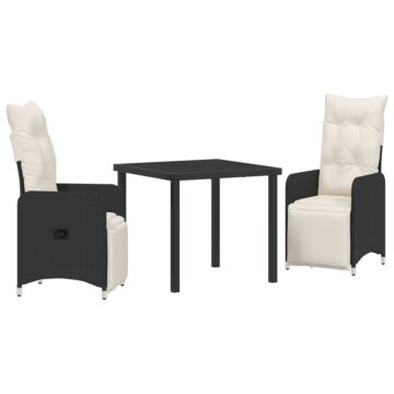 Vidaxl 3 Piece Garden Dining Set With Cushions Black Poly Rattan