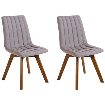 Set Of 2 Chairs Taupe Polyester Fabric Dark Solid Wood Legs Vertical Padding Curved Back Beliani