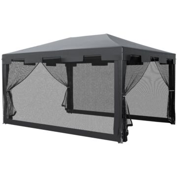 Outsunny 4 M X 3 M Gazebo Party Tent Outdoor Canopy Garden Sun Shade W/ Mesh Sidewalls, Dark Grey