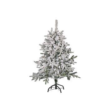 Artificial Christmas Tree White Synthetic 120 Cm Snow Frosted Flocked Hinged Branches Holiday Beliani