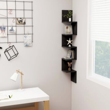 Vidaxl Wall Corner Shelf Black 20x20x127.5 Cm Engineered Wood