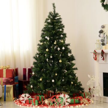 Homcom 1.8m 6ft Pre Lit Christmas Tree 200 Led Xmas Tree Holiday Décor With Decorative Balls Ornament Metal Stand