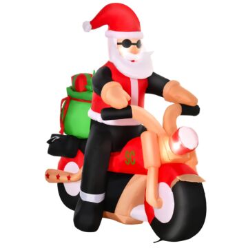 Homcom 5.5ft Christmas Inflatable Santa Claus Riding A Motorcycle Blow Up Decoration Xmas Décor For Garden