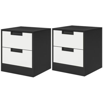 Homcom Bedside Tables Set Of 2, Nightstands With 2 Drawers, Modern Bedside Cabinets With Storage For Bedroom, Living Room, White And Black