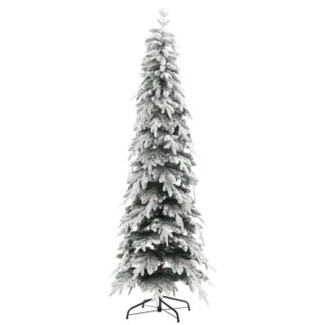 Homcom 7ft Pencil Artificial Christmas Tree, Snow Flocked Xmas Tree With Downswept Branches And 800 Tips, Auto Open, Steel Base, Holiday Decoration For Home Office, Green