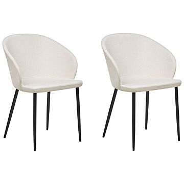 Set Of 2 Dining Chairs Light Beige Fabric Upholstered Black Legs Retro Style Living Space Furniture Beliani