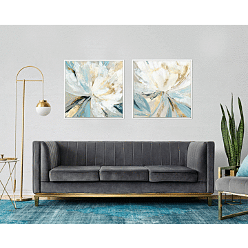 Golden Blue Floral Ii By Asia Jensen - Framed Canvas