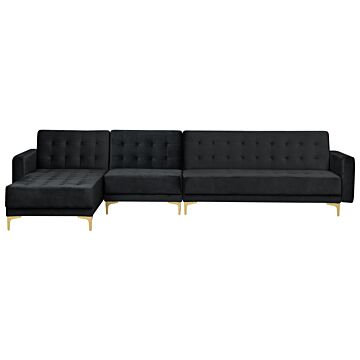 Corner Sofa Bed Black Velvet Tufted Fabric Modern L-shaped Modular 5 Seater Left Hand Chaise Longue Beliani