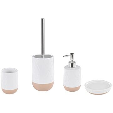 Bathroom Accessories Set White Ceramic Retro Soap Dispenser Toilet Brush Tumbler Beliani