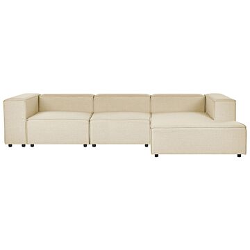 Modular Left Hand Sofa Beige Linen 3 Seater Sectional Corner Sofa With Black Legs Modern Living Room Beliani