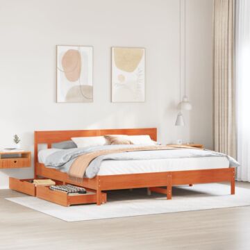 Vidaxl Bed Frame Without Mattress Wax Brown 180x200 Cm Super King Solid Wood Pine