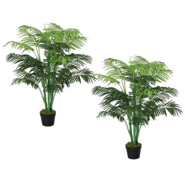 Outsunny 2 Pack Artificial Plant Palm Tree In Pot, Fake Plants For Home Indoor Outdoor Decor, 125cm, Green