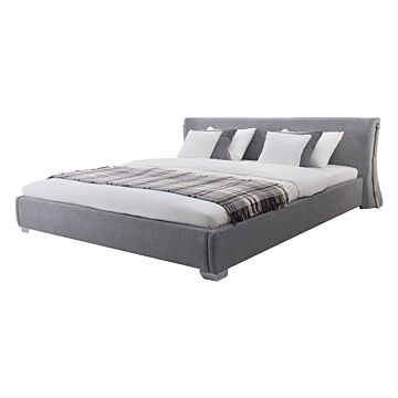 Eu Double Size Panel Bed 4ft6 Grey Fabric Slatted Frame Contemporary Beliani