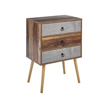 Sideboard Dark Wood With Grey Particle Board Rustic Design Chest 3 Drawers Living Room Storage Beliani