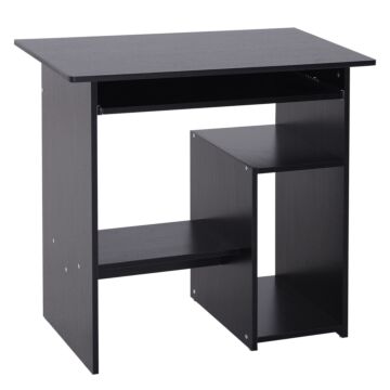 Homcom Compact Small Computer Pc Table Wooden Desk Keyboard Tray Storage Shelf Modern Corner Table Home Office Gaming And Study Black