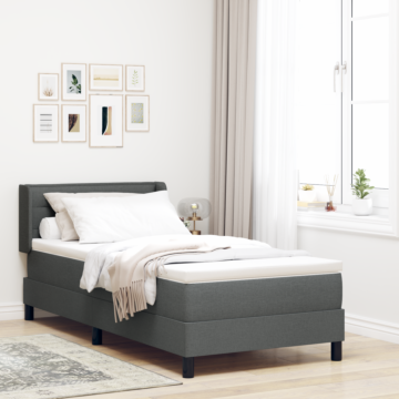 Vidaxl Box Spring Bed With Mattress Dark Grey 80x200 Cm Fabric, Vidaxl Headboard Lines Design Dark Grey 80 Cm Fabric