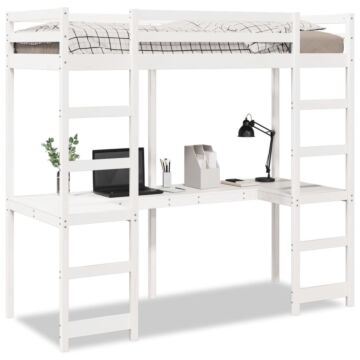 Vidaxl Loft Bed Frame With Desk White 80x200 Cm Solid Wood Pine