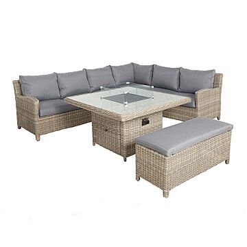 Wentworth 7pc Deluxe Modular Corner Dining / Lounging Set 2pc Lh & Rh Sofa, 1pc Corner Seat, 1pc Middle Chairs, 1pc 120cmx120cm Firepit Table & 1pc Two Seater Bench