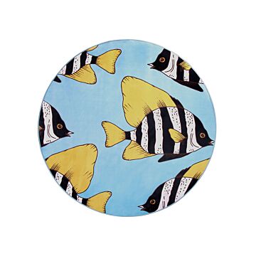 Round Rug Blue And Yellow Printed Fish Ø 140 Low Pile For Children Beliani