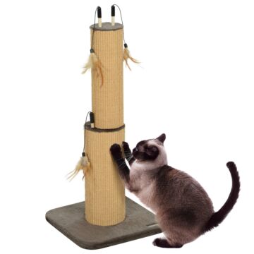 Pawhut 78cm Tall 2 In 1 Cat Scratching Post With 3 Toy Feathers, Brown