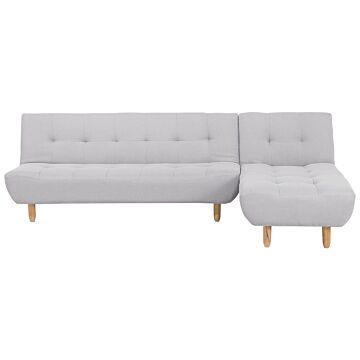 Corner Sofa Light Grey Fabric Upholstery Light Wood Legs Left Hand Chaise Longue 3 Seater Beliani