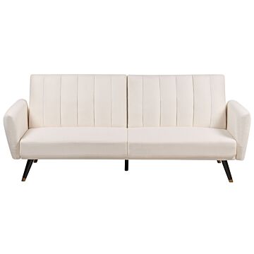Sofa Bed Light Beige Fabric Upholstered Sleeper Convertible Elegant Glam Modern Living Room Bedroom Beliani