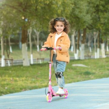 Aiyaplay Scooter For Kids Ages 3-8 With Adjustable Handle, 2 Light Up Wheels, Handbrake & Rear Brake For Girls And Boys, Pink