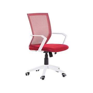 Office Chair Red Mesh White Frame Swivel Adjustable Beliani