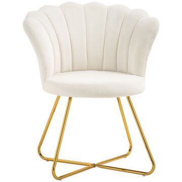 Homcom Velvet-feel Lotus Petal Accent Chair - Cream