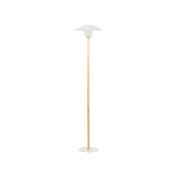 Floor Lamp White Metal Shade Oak Wood Frame Minimalistic Scandinavian Style Beliani