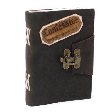 Leather Black Confessions With Lock Notebook (7x5