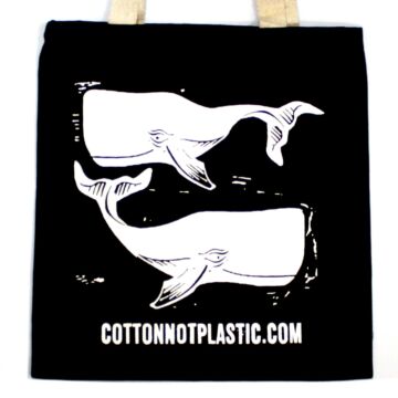 Lrg Black 8oz Cotton Bag 38x42cm - Whales - White